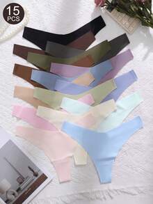 15pcs/Pack Women's Seamless Simple Low-Rise Thong Panties - Multicolor - View 3