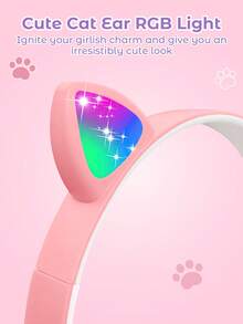 Teckwe 可折叠无线猫耳耳机，变色猫耳无线耳机，内置麦克风，触控操作，超长续航，适合儿童/送礼 - 均碼 - 查看 4