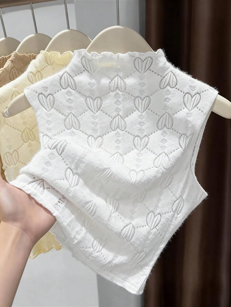 Franclia 弹力针织半透明提花蕾丝立领吊带背心 - 白色 - 查看 1