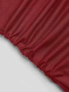 Sweetra Asymmetric Hem Ruched Long Sleeve T-Shirt With Bow Shoulder Strap Decor - Burgundy - View 5