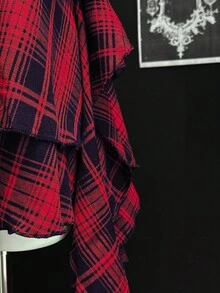 EgrlEra 女士夏季时尚格子褶皱胸部不对称下摆吊带连衣裙 - 彩色 - 查看 6