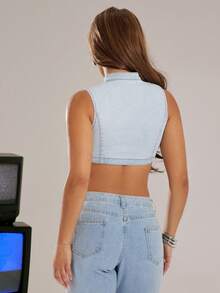 Denimoi 露脐系带牛仔上衣 性感上衣 演唱会露脐上衣 GNO 夜店装 - 淺色水洗藍 - 查看 3