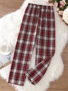 Teen Girls Pajamas-Red Plaid Pajama Pants Elastic Waist Long Pants Lounge Sleep Bottoms Cozy Lightweight Soft Comfortable All Season Four Seasons Home Nightwear 2026 Holiday Essential Gift Idea Casual Relaxation Bedtime Warm - Red - View 2