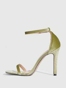 CUCCOO SZL 女士经典简约时尚性感高跟凉鞋，方头搭扣设计，适合夜店、舞会、派对等场合，亦可作为正装鞋、约会鞋、下午茶鞋、情人节等穿着。 - 絲絨綠色 - 查看 4