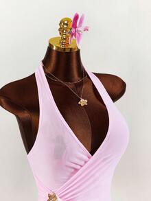 Amplova Top à col ras-du-cou minimaliste de couleur unie avec volants, pour un port quotidien. Printemps, Saint-Valentin pour femmes, Y2K, 3 pièces, printemps, vacances, décontracté - Multicolore - Voir 5