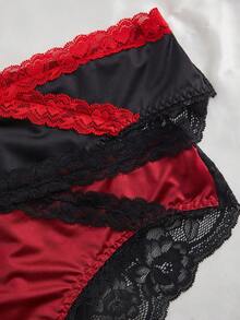 2pcs Women's Charming Black & Red Heart Lace Criss-Cross Mesh Rose Design Panties - Multicolor - View 3