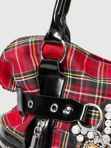 ROMWE Grunge Punk Punk Style Cross Zipper Design Large Capacity Tote Bag - Big red - View 5