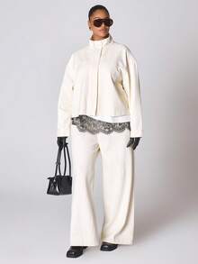 MUSERA 高领牛仔大码外套 新年可爱性感外出晚宴派对点缀夏季 - 杏色 - 查看 5