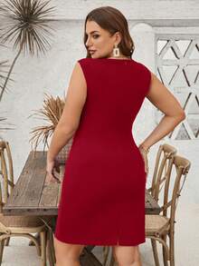 SHEIN Clasi Plus Size Ruched Fitted Mini Dress,Bodycon Dress,Red Dress, Summer Dresses - Red - View 2
