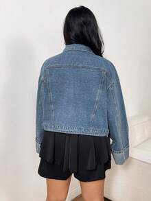 Sunnyshic Plus Size Casual Retro Loose Denim Jacket - Blue - View 5