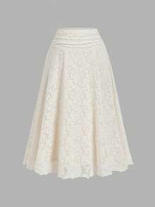 SHEIN MOD 大码女式蕾丝金属扣吊带上衣和长裙套装 - 杏色 - 查看 6