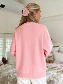 CovetEZ Áo len họa tiết hươu hồng pastel thường ngày cho nữ, màu hồng pastel tôn lên nét trẻ trung quyến rũ! Màu sắc siêu tôn dáng! Đồ mặc nhà dễ thương và ngọt ngào, phù hợp cho mùa thu/đông, trang phục thu/đông thoải mái cho nữ, Bộ sưu tập thu/đông 2025 dành cho nữ - Nhiều màu - Xem 2