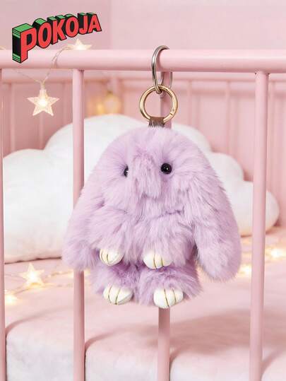 POKOJA LAND - BESTSELLERS 1 st söt kaninpäls plyschhänge, fluffig kanin nyckelring dekoration för påsk, telefon, bilnycklar biltillbehör väska födelsedag och jul alla hjärtans dag presentval påskpresenter