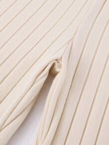 Tween Girl Round Neck Bell Sleeve Ribbed Casual Comfortable Breathable T-Shirt Set - Khaki - View 4