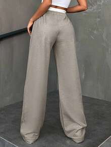 EURMUSE Cotton Women CottnLine Drawstring Waist Front Button Pants - Beige - View 2
