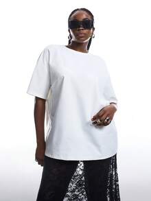 LYSMO Plus Solid Drop Shoulder Tee - White - View 7