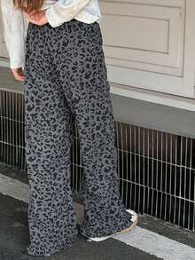 DAZY Teen Girl Casual Leopard Print Ruffle Hem Pants
