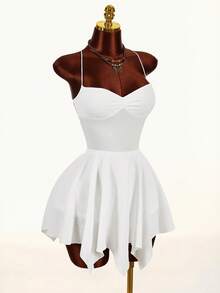 Amplova 2026 Early Spring New Arrival Low-Cut Bodycon A-Line Textured Fabric Asymmetric Hem Dress - White - View 1