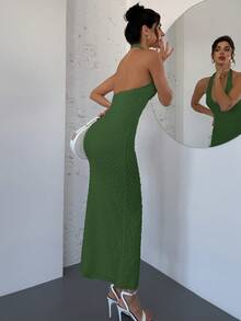 Firerie Elegant Romantic V-Neck Sleeveless Textured Bodycon Maxi Dress, Suitable For Date Nights, Spring/Summer - Green - View 2