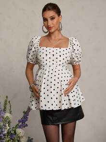 MaterniChic Maternity Clothes Maternity  Tops Summer Pregnant Clothes A White Polka-Dot Maternity Shirt Is Elegant And Sophisticated, Perfect For A Date, A Sophisticated Party, Or Valentine's Day - Apricot - View 6