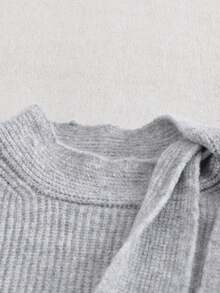 SHEIN PETITE 两件套优雅可爱女童波点毛衣（带蝴蝶结领）和裙子，秋冬季 - 灰色 - 查看 3