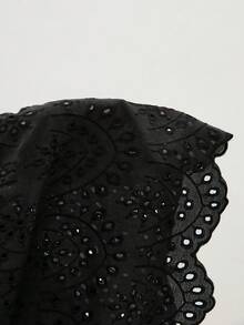 ATUI Studio Áo cánh thời trang thêu khoét lỗ cổ tròn tay dài chắp vá cho nữ - màu đen - Xem 5