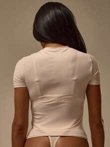 MUSERA ESSENTIALS Atasan Lengan Pendek Pas Badan dari Poliamida dengan Kerah Bulat, Nyaman, Imut, Seksi, Pakaian Santai Sehari-hari, Esensial Musim Semi dan Musim Panas - Berwarna merah muda - View 4