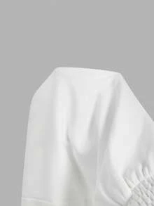 SHEIN MOD 女士无袖褶皱胸部纽扣装饰荷叶边下摆短连衣裙 - 白色 - 查看 5