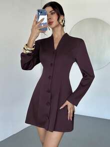 Firerie Women's Dark Purple Elegant Blazer Dress,Autumn A-Line Casual Business Commuter Dress,Fitted Silhouette Cocktail Party Wedding Guest Date Dresses - Apricot - View 6