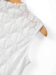 Franclia 弹力针织半透明提花蕾丝立领吊带背心 - 白色 - 查看 4