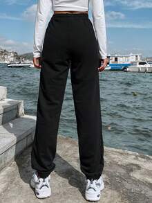 EURMUSE Cotton Women's Drawstring Cuffed Joggers - Black - View 2