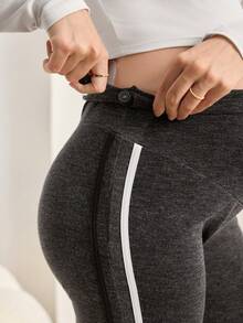 SHEIN Maternity High Waist Long Contrast Stripe Leggings - Grey - View 6