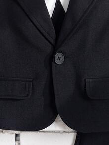 2pcs/Set Baby Boys' Black Short Sleeve Suit Set - Single Breasted Mini Blazer + Black Shorts, Classic Faux Pocket Design, Suitable For Birthday Party, Evening Event, Performance, Wedding, Christening, Children's Outfit, Baby Boy Clothing, Boys Set, Baby Boy Set, Baby Boy Set Toddler Boy Suit Set