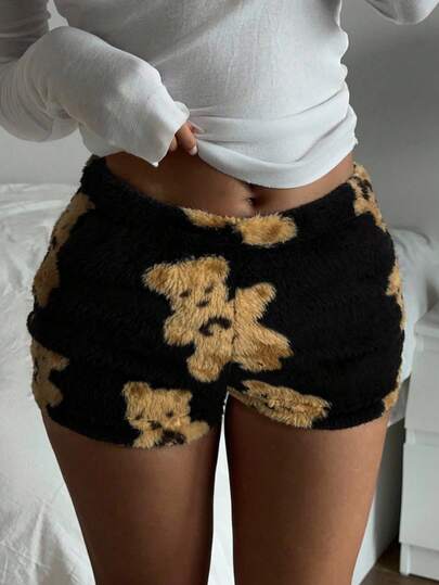 CovetEZ Plush Casual For Women, Suitable For Everyday Wear Fuzzy Shorts Leopard Print Shorts Cheetah Print Shorts Fur Shorts Animal Print Shorts Bear Print Shorts Teddy Bear Print Shorts
