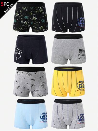 5条装青少年男童极简时尚电子游戏条纹印花透气纯棉柔软三角裤