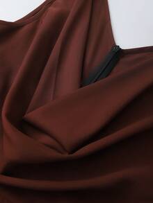 SHEIN Franclia 女士无袖连衣裙，简约办公装，后开衩，拉链闭合 - 棕色 - 查看 5