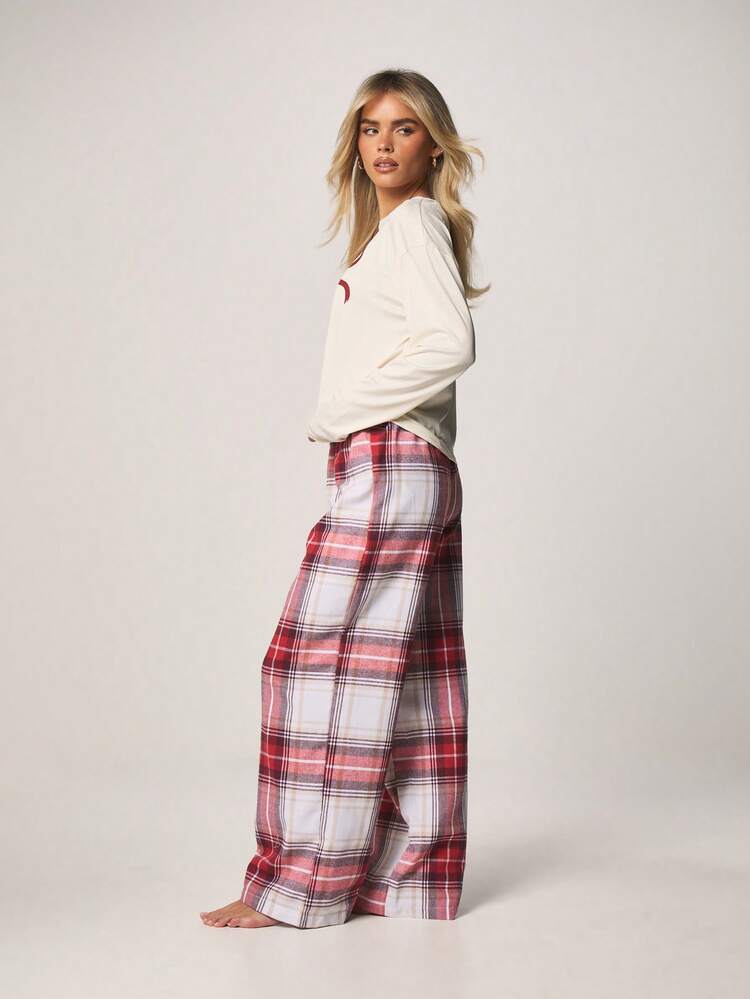 MISSGUIDED Conjunto de blusa con estampado de lazo y pantalón a cuadros