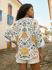 CAJUNI Floral Print Kimono, Casual Summer Vacation - Multicolor - View 2