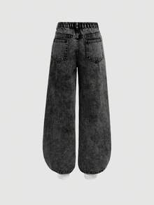 SHEIN Girlism Teen GirlBlue Distressed Loose Straight Leg Jeans - Black - View 2