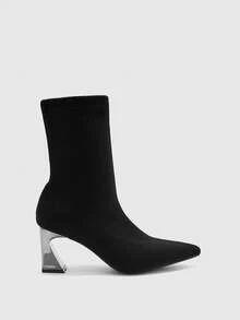CUCCOO BIZCHIC Women's Fashion Versatile Pointed Toe High Heel Ankle Boots - Black - View 2