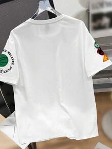 Manfinity Joysei 男士休闲简约滑板骷髅“展现快乐时光”图案圆领T恤 - 白色 - 查看 2