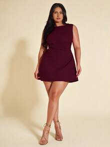 SHEIN BAE Plus Size Women's Red Ruched Mini Dress, Elegant Beach Resort Dress For Spring/Summer/Christmas Dress Plus Size Purple Dress