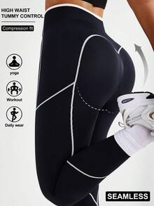 Dewbera 女士休闲运动印花提臀塑形紧身裤 - 黑色 - 查看 2