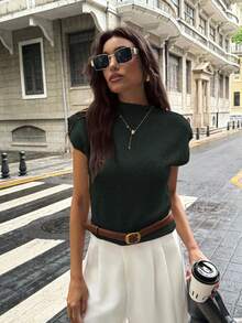Firerie Elegant High Neck Loose Casual Versatile Sleeveless Knit Sweater Vest Going Out Tops Women,Tops For School In Fall/Winter - Dark Green - View 8