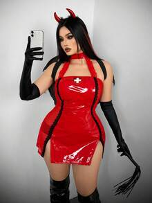 Whyspr 性感迷人的情人节角色扮演透视紧身红色连衣裙 - 紅色 - 查看 5