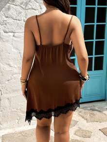 Sunnyshic New Sexy V-Neck Sleeveless Asymmetric Lace Slip Dress, Spring/Summer