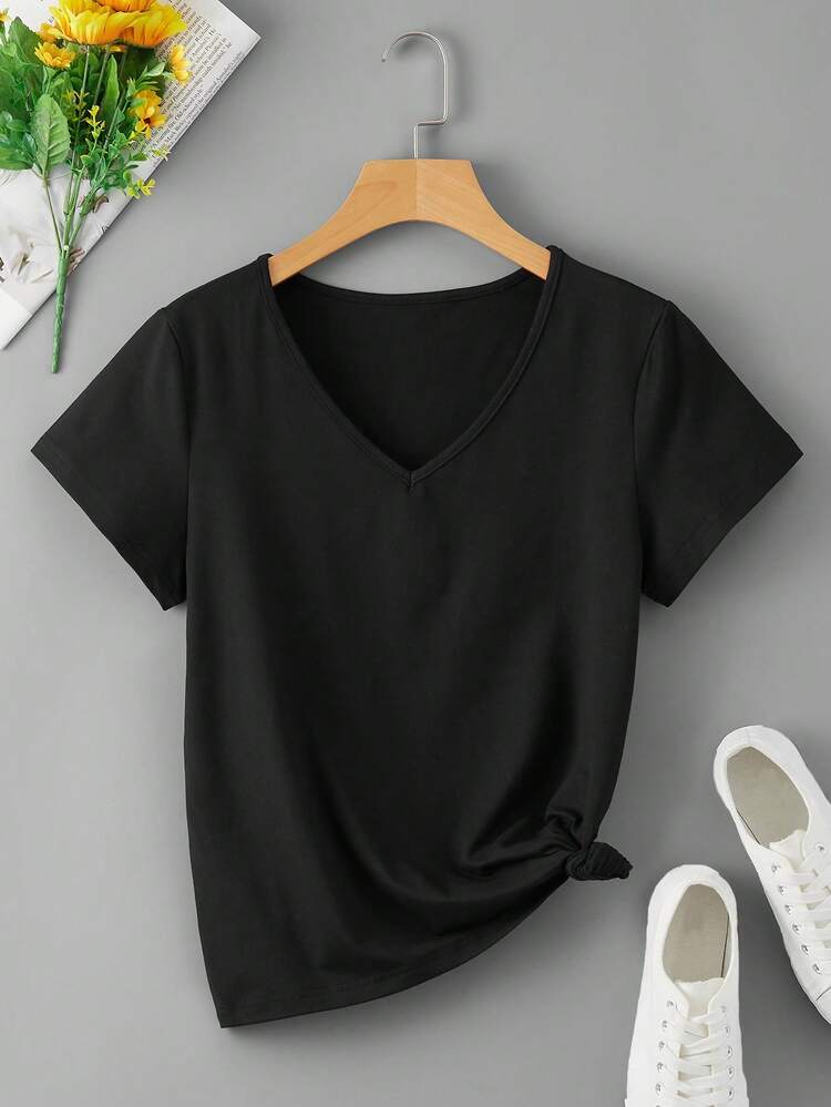 Solid V Neck Tee