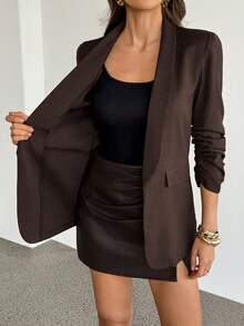 SHEIN Tall Women's Classic Shawl Collar Blazer Jacket, Suitable For Daily Commute Women Brown Blazer Women Blazer Women Blazers Brown Jacket Women In Fall/Winter - Brown - View 8