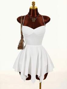 Amplova 2026 Early Spring New Arrival Low-Cut Bodycon A-Line Textured Fabric Asymmetric Hem Dress - White - View 9