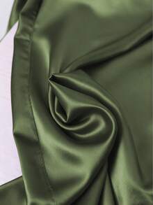 Franclia Plus Size Satin Drawstring Tie Waist Straight Leg Pants Satin Pants Green Satin Pants Silk Pants Green Silk Pants Wide Leg Satin Pants - Olive Green - View 6